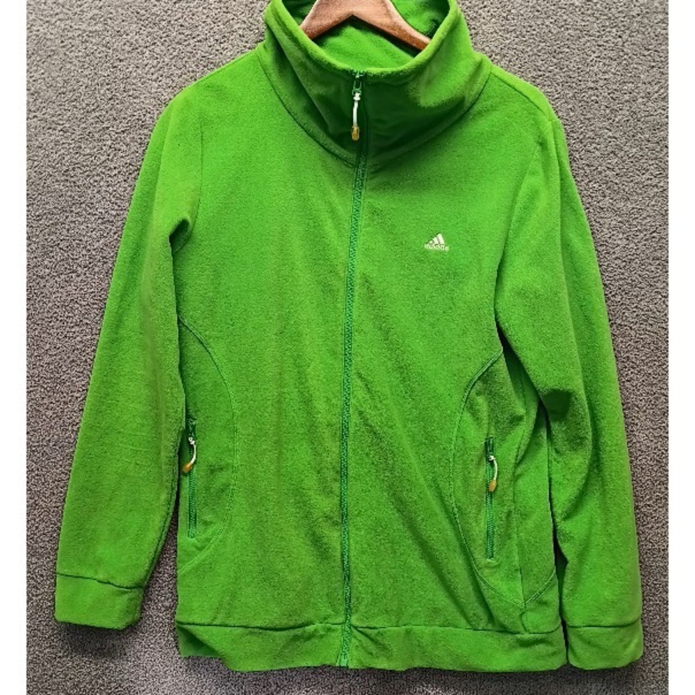 Adidas Fleece Full Zip Jacket Green Athletic Warm Up Sportswear Women's M